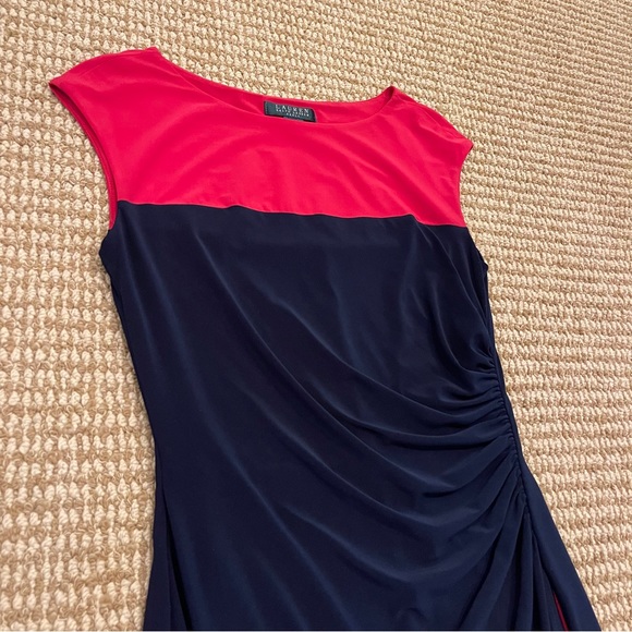 Lauren Ralph Lauren Pink and Navy Colorblock Panel Sleeveless Dress 6 - Picture 3 of 9